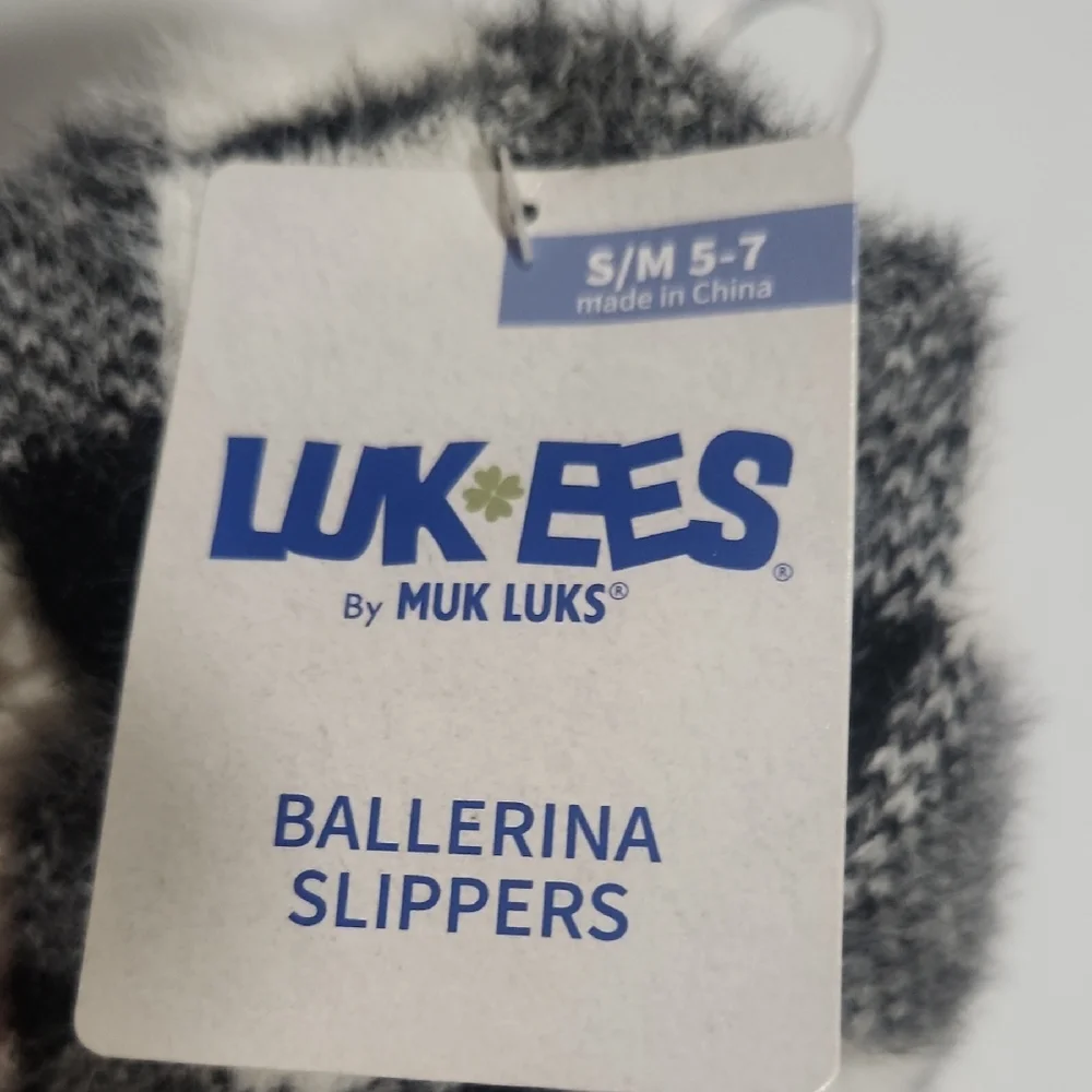 NWT Muk Luks Black and White Checkered Ballerina Slippers Multiple Sizes Listed